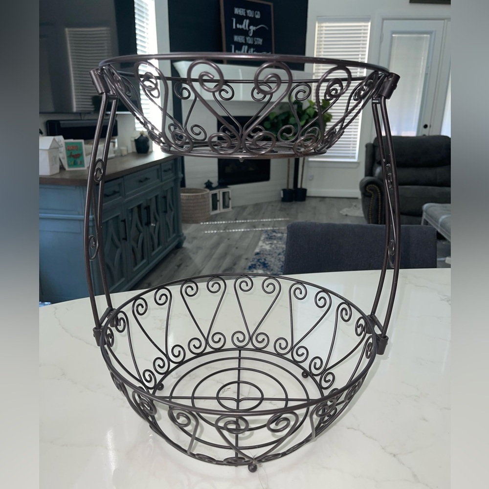 Simple Houseware Bronze 2-Tier Countertop Fruit Basket Bowl Storage